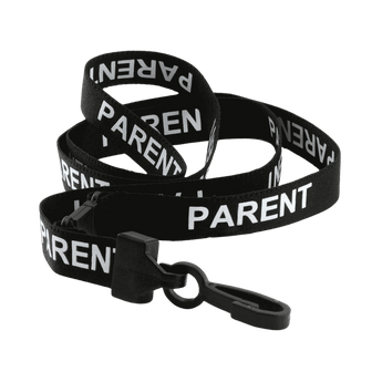 Black Pre-Printed Parent Lanyards With Plastic Clip