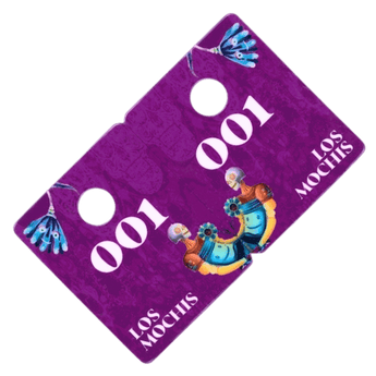 Custom printed bright purple cloakroom tags