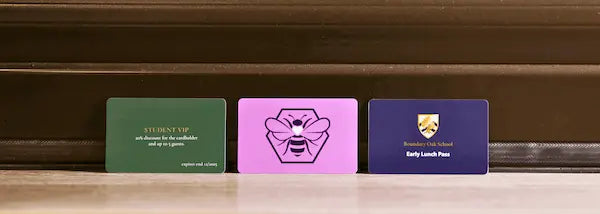 Three different Custom Printed Cards designed for use in the education sector