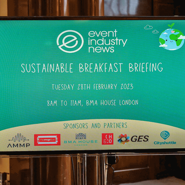 The Sustainable Breakfast Briefing screen at the BMA House in London