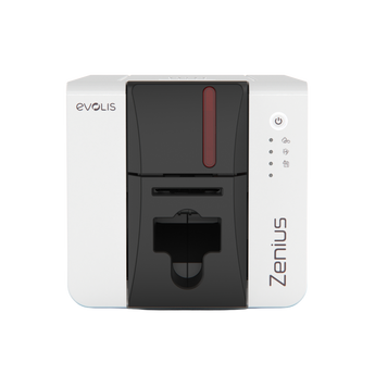 Evolis Zenius 2 Classic ID Card Printer on a white background – compact single-sided desktop card printer with USB connection.
