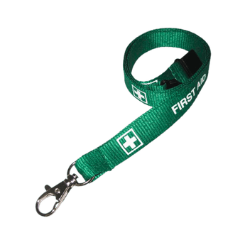 Green Pre-Printed First Aid Lanyards with Metal Clip