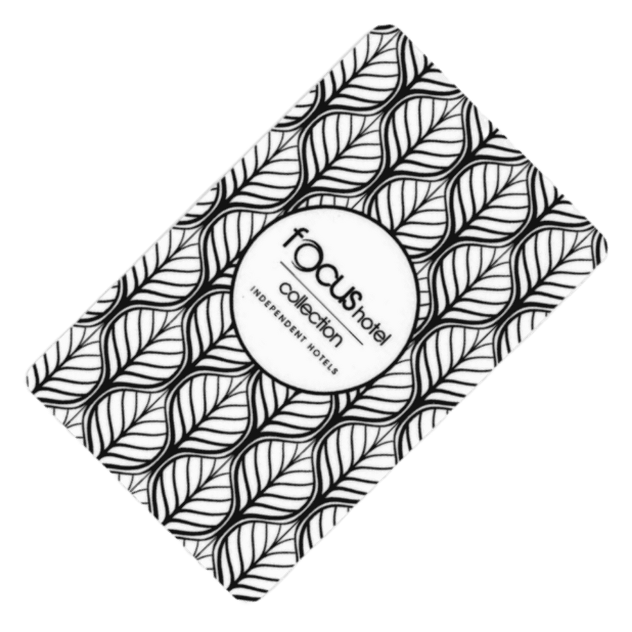 Custom printed recycled PVC RFID key cards for Focus Hotels
