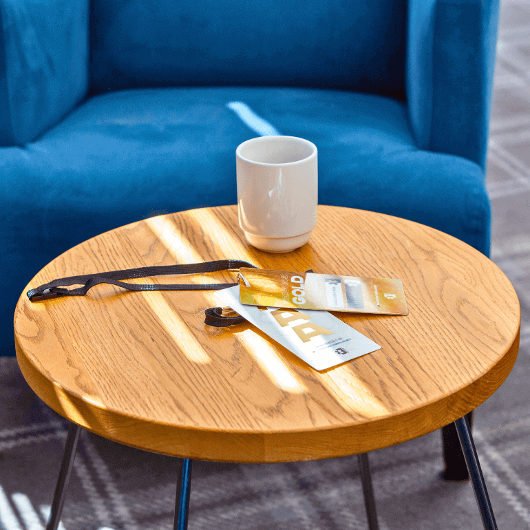 Event Cards with a lanyard placed down on a table