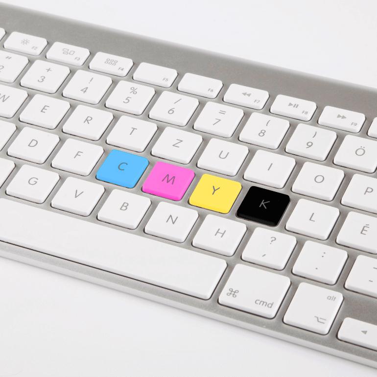 Keyboard with CMYK letters highlighted