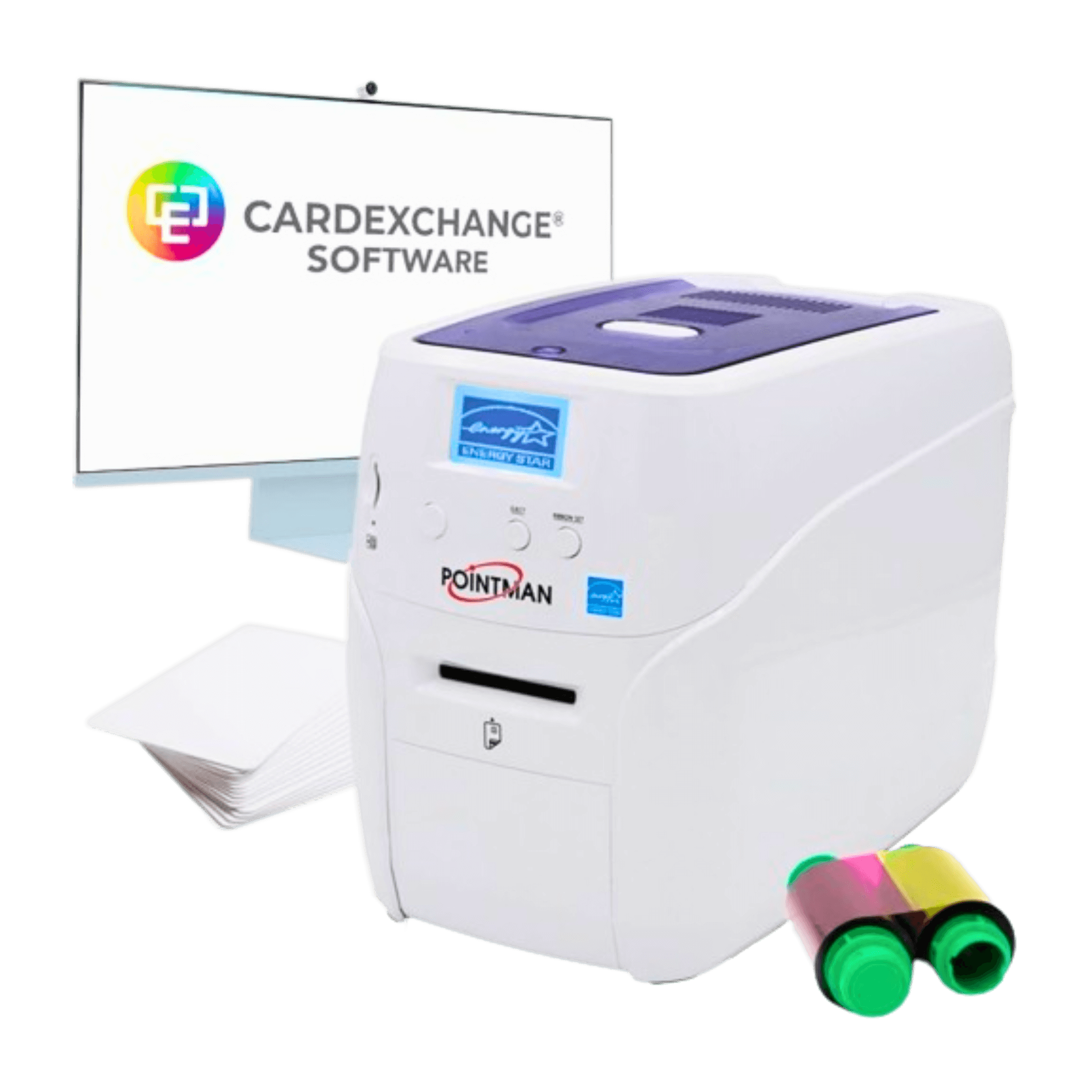 Pointman Nuvia N10 ID Card Printer Bundle including CardExchange software, ribbon and cards