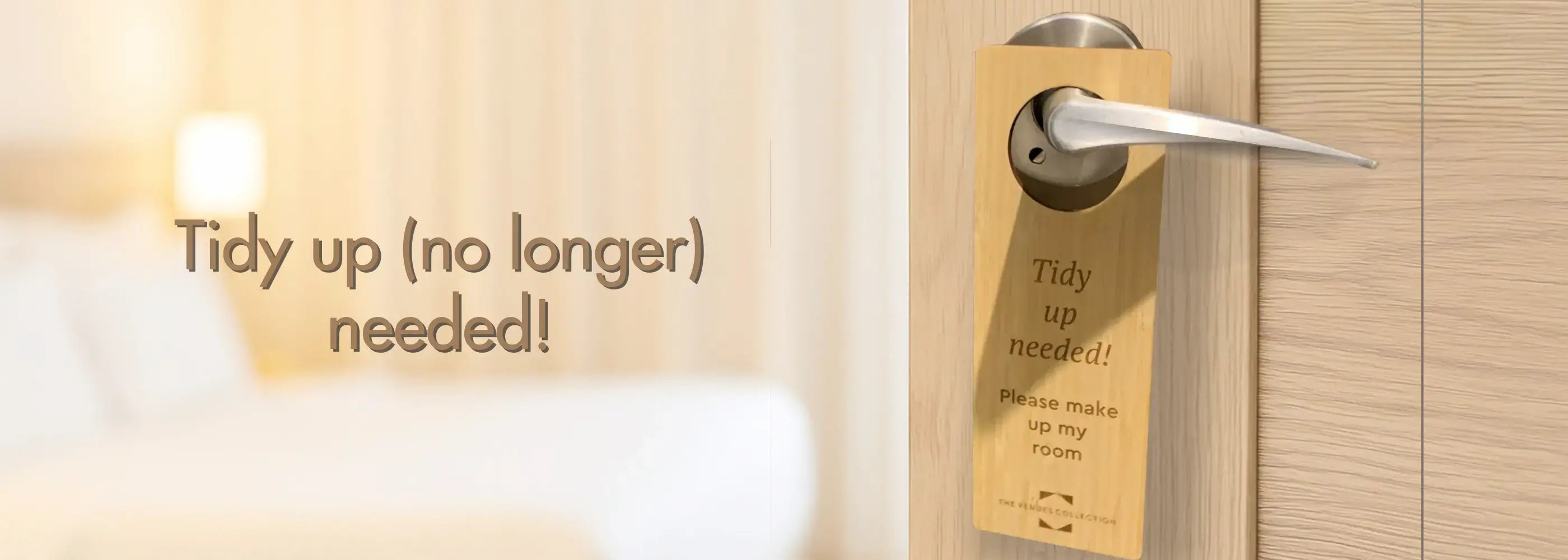 Custom Printed Wooden Door Hanger on a hotel room door